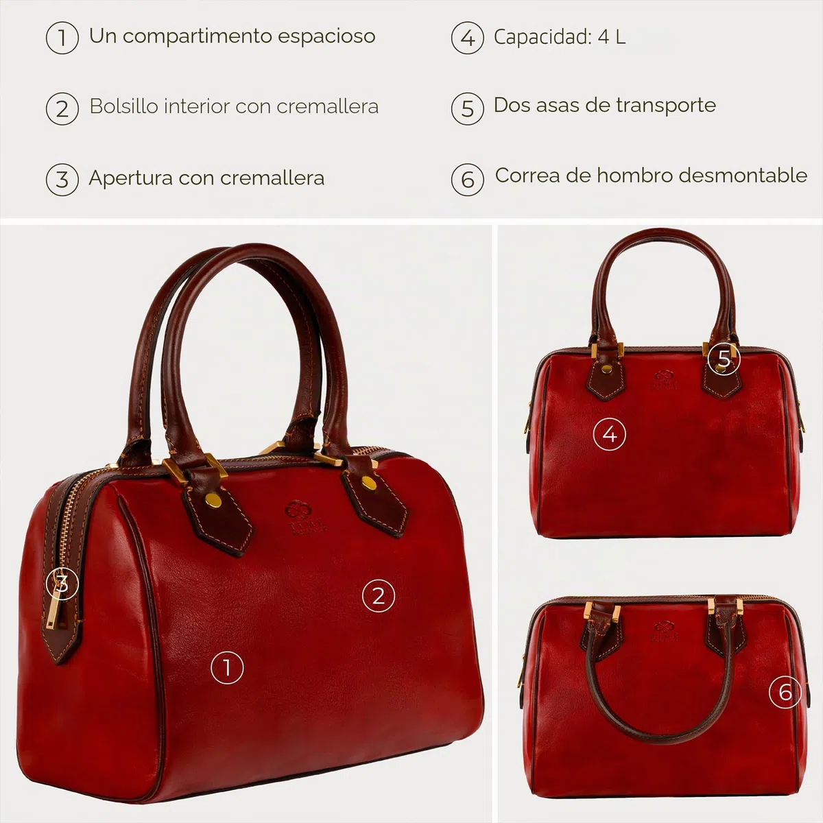 Time Resistance Bolso de Mano para Mujer de Piel - Hecho a Mano en Italia - Bolso Ideal para Todos los Días o para Ocasiones Especiales