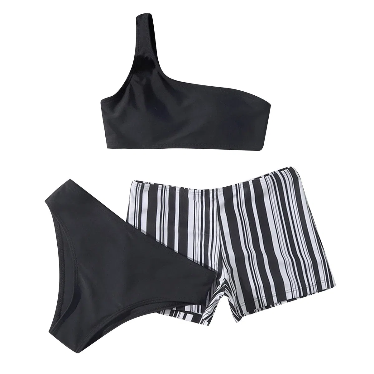 Traje de natación para niñas y niñas, para primavera, verano, estampado, sin mangas, para vacaciones, playa, 3 piezas, ropa de bikini