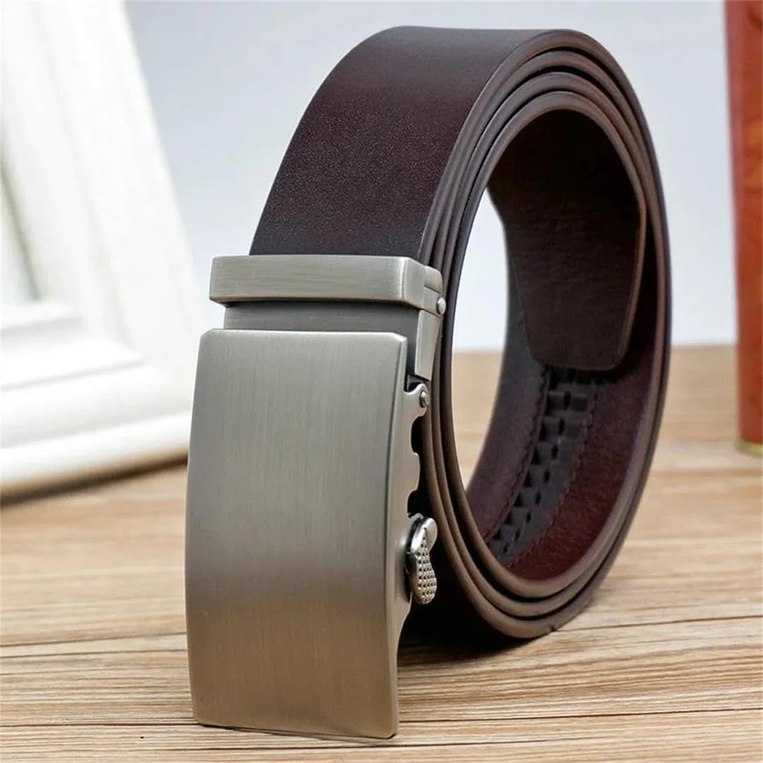 Yeuyyben Cinturón de piel auténtica para hombre, hebilla automática, sin agujero, ajustable, para negocios, casual, cinturón de cintura