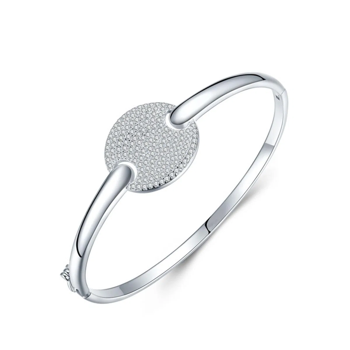 Brazaletes Mujer Oro Blanco 9 K / 14 K / 18 K, Redondo con Moissanita, Cadena 16 CM, Pulsera de Mujer de Plata