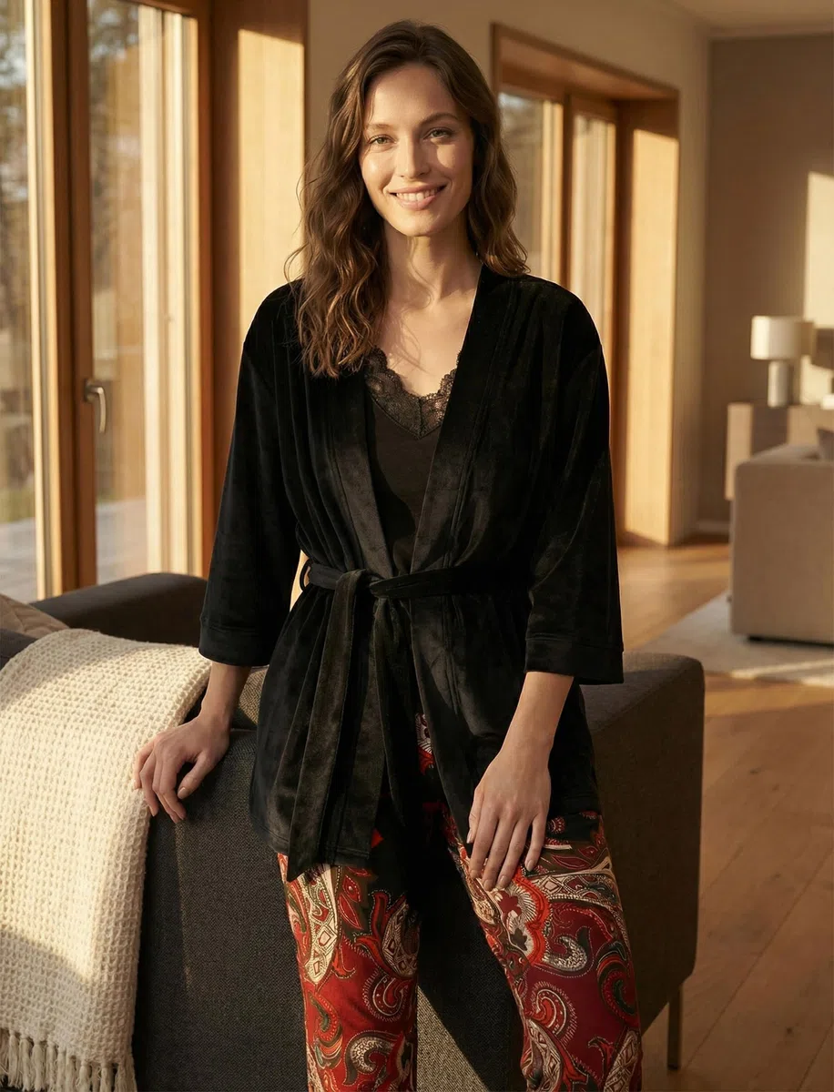 VIVISENCE - Pijama de tres piezas para mujer, con albornoz suave y cómodo