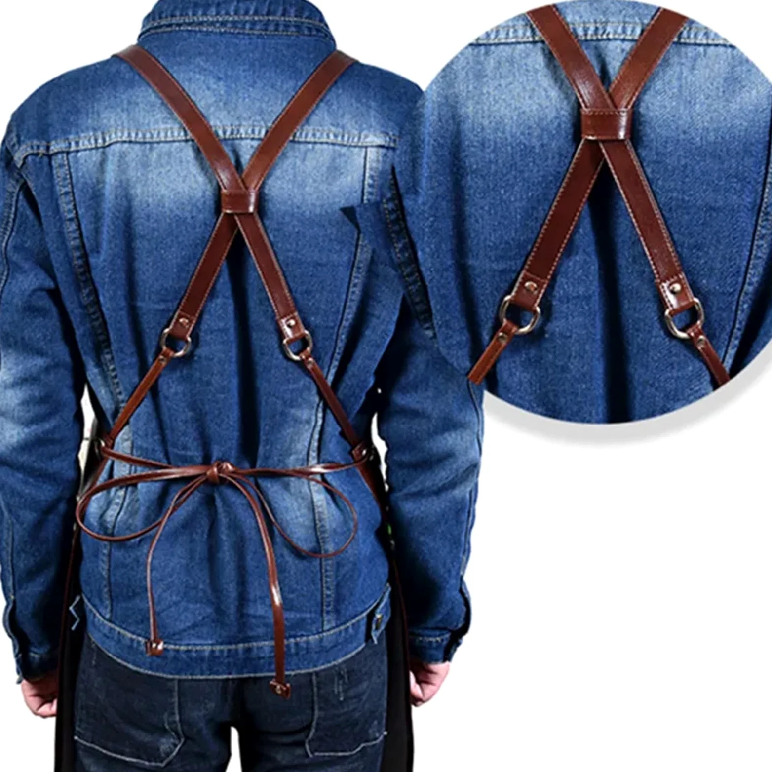 Delantal de soldadura de PU con correa trasera for trabajos pesados, delantal protector ajustable for hombres y mujeres