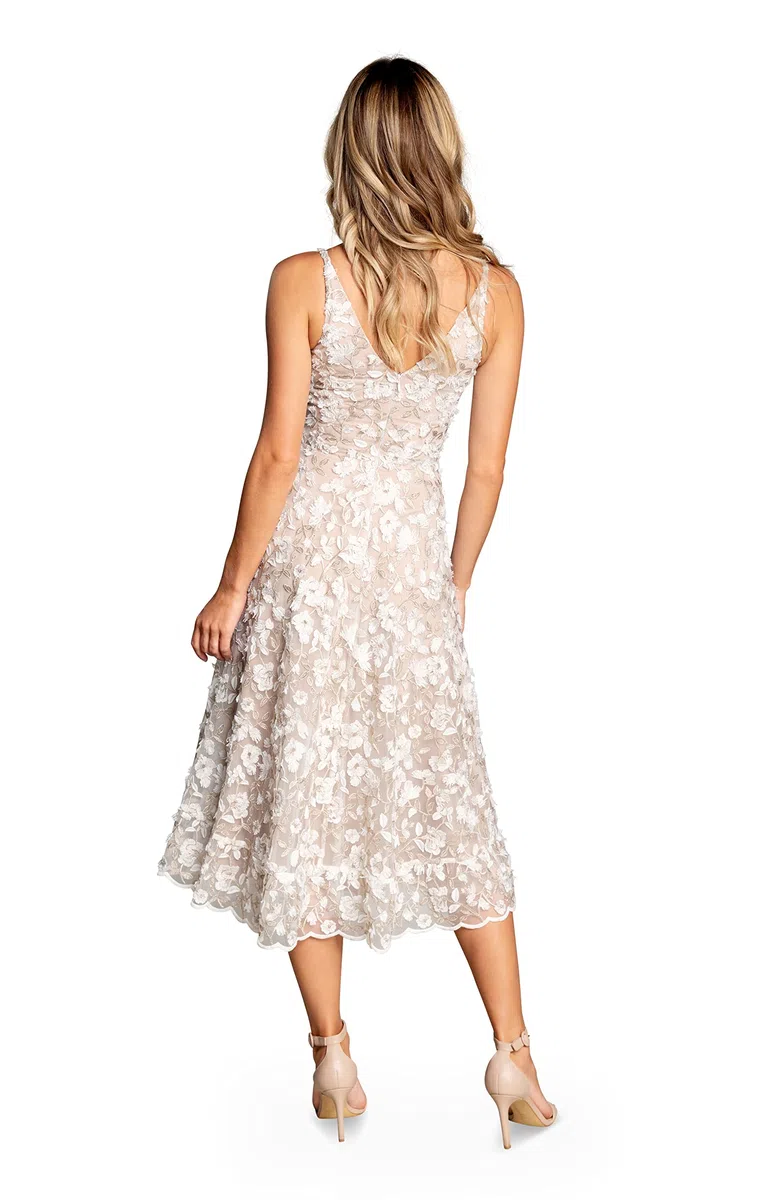 Dress the Population Elisa Vestido Midi Sin Mangas con Escote Profundo Y Escote Acampanado Vestido Mujer