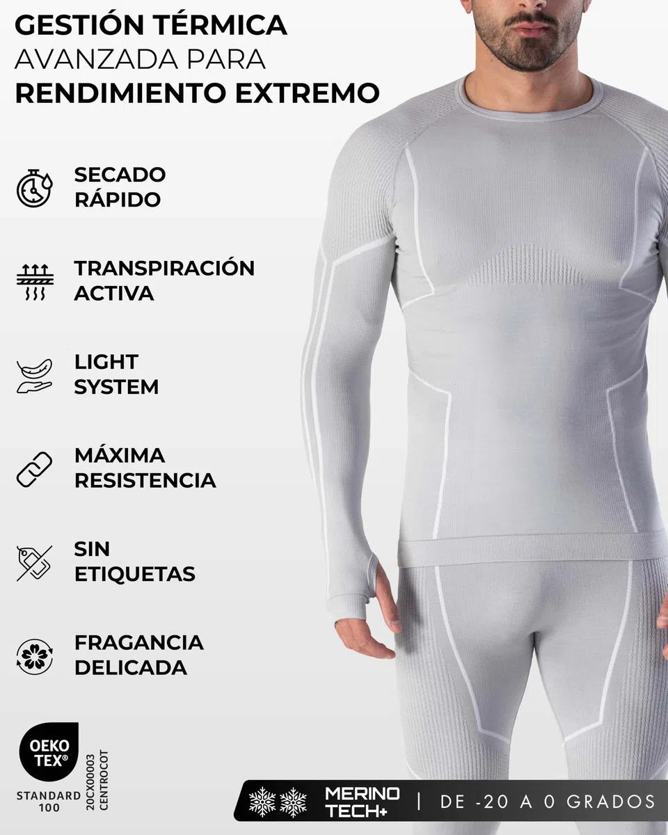 Risalti Camiseta térmica de hombre de manga larga Merino Tech – Camisetas térmicas para hombre de compresión de lana merino, ropa interior térmica para hombre de invierno, térmica, sin costuras –