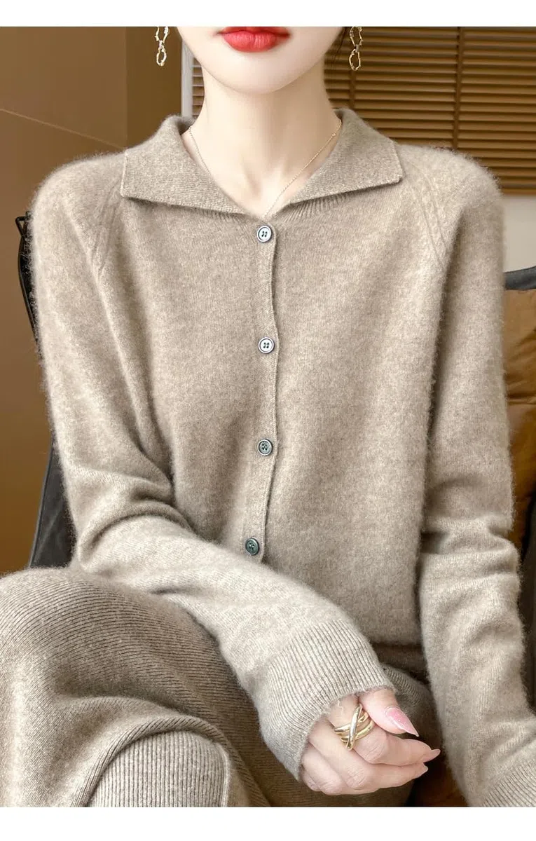 Chaqueta Punto Mujer Cárdigans Y Suéteres De Pura Lana para Mujer Elegante Cárdigan De Punto con Solapa Parte Superior Abierta con Botones En La Parte Delantera Jersey De Punto Suave Y