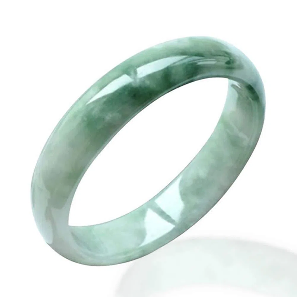 AKT Brazalete de Jade Natural Pulsera Esmeralda Mujer Encanto Joyería de Moda Amuleto de la Suerte de Lady Girl Tallado a Mano,60-61mm