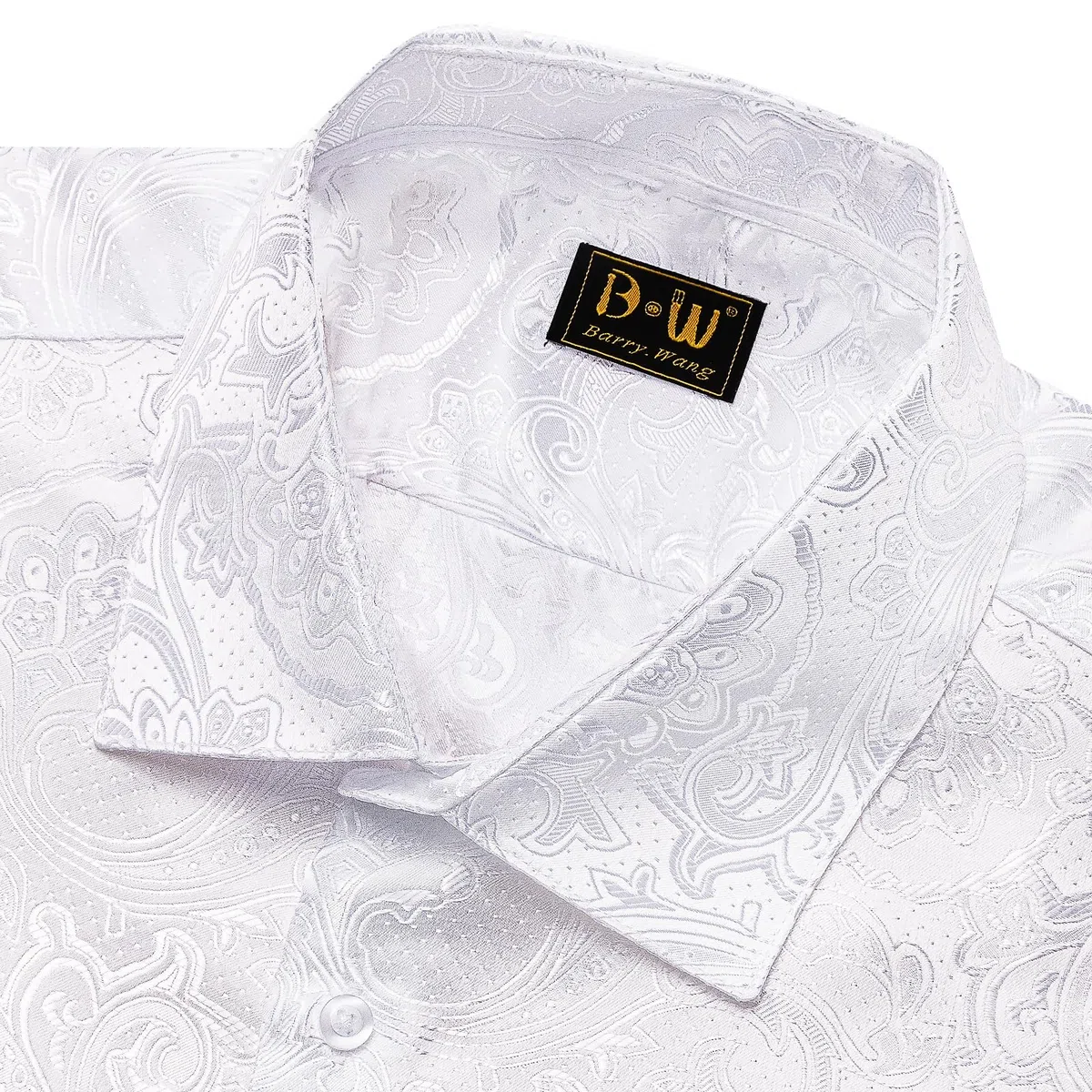 Barry.Wang Mens Dress Shirts Silk Luxury Paisley Big and Tall Long Sleeve Shirt Business Wedding Party Red Black S-3XL