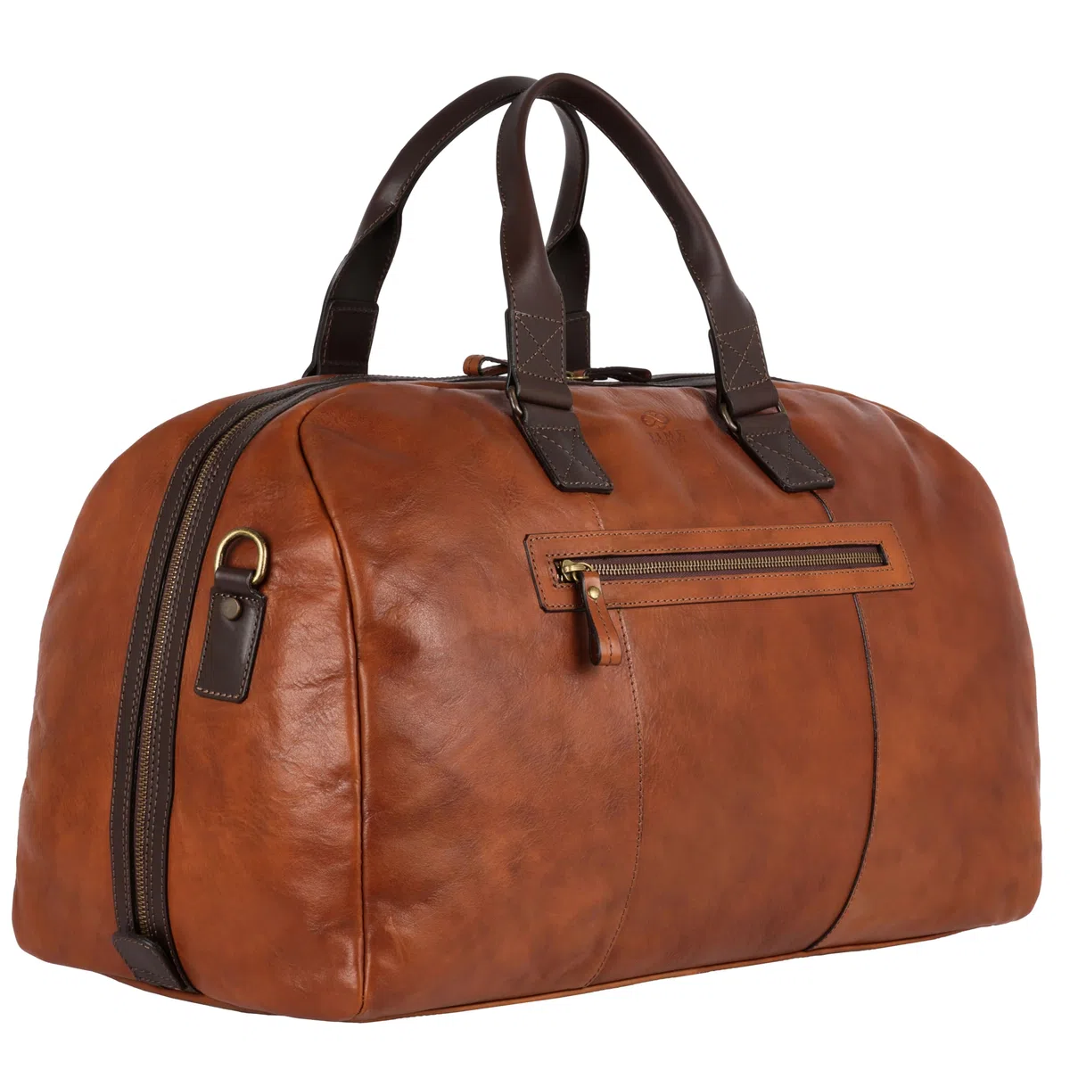 Bolsa de Viaje de Cuero - Bolsa de Lona - Weekender - Bolsa de Noche - Bolsa de Cuero - Bolsa de Gimnasio - Time Resistance, Coñac