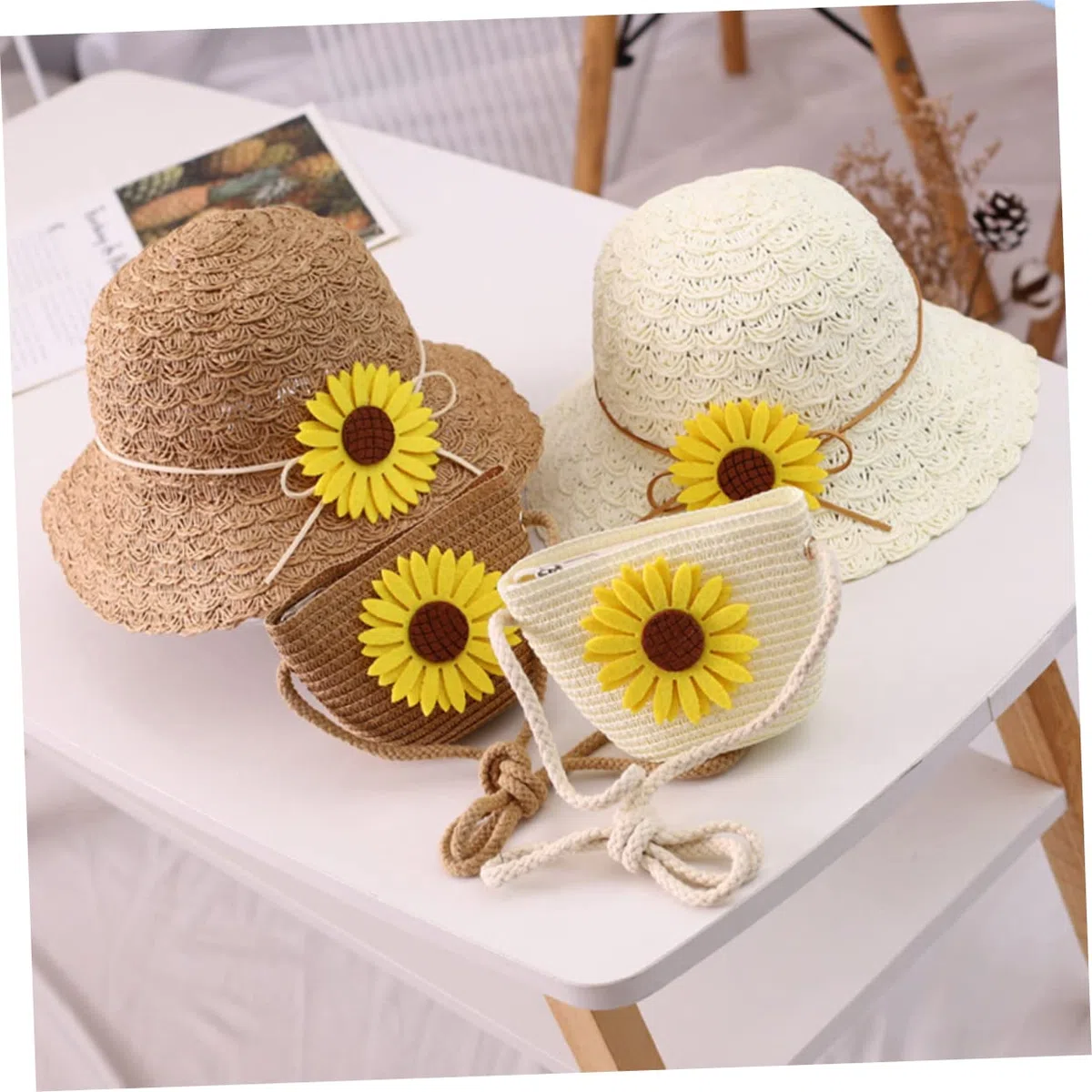 Healvian 2 Piezas Sombrero De Sol para Sombrero De Sol De Bebé Juventud Marrón Gorra De Bolsa De Playa Protección Playa Borde Verano
