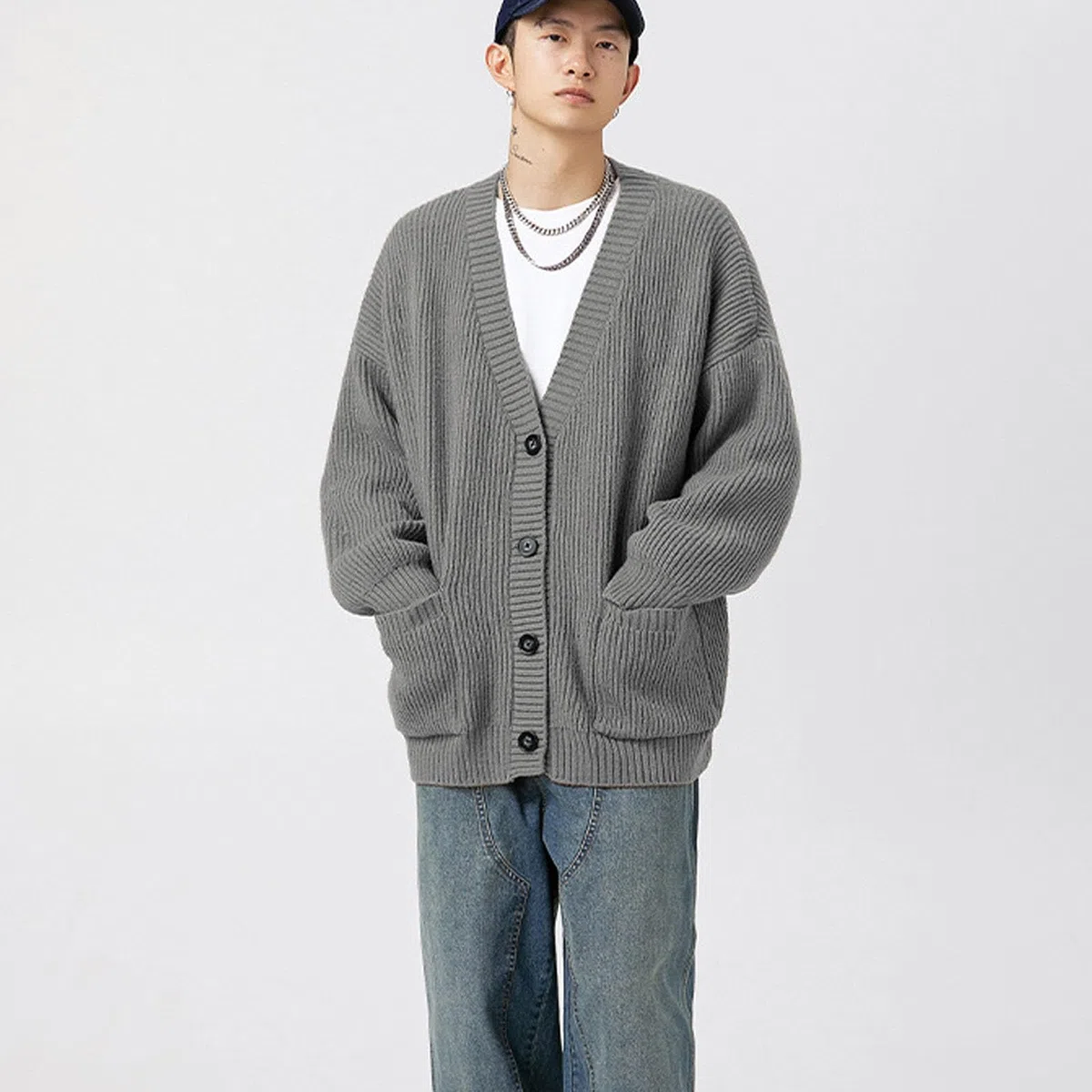 Cardigans Hombre Invierno, Chaqueta Hombre Punto Fino con Cuello Jersey Elástico Manga Larga De Punto con Botones Elegante Y Ajustado Suéter Ligero Y Cárdigan para Exterior El Ocio