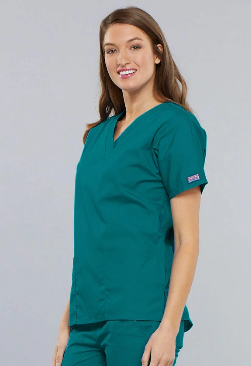 Cherokee - Conjunto de uniformes médicos para mujer, ajuste tradicional, manga dolman, parte superior con cuello en V (4700) y pantalón de pierna acampanada con cordón ajustable de talle natural (4101