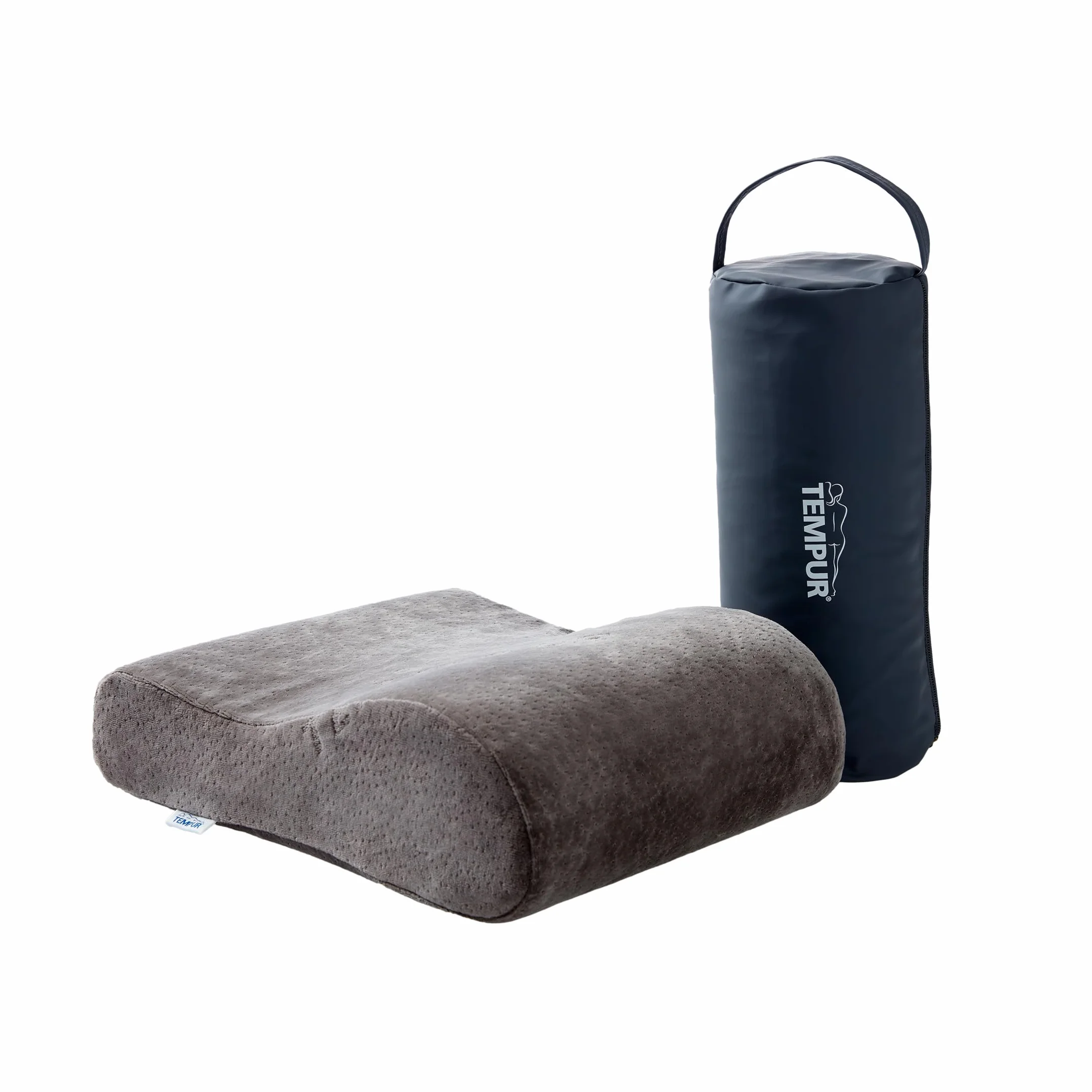 TEMPUR Almohada de Viaje ergonómica, viscoelástico, 25 x 31 x 10/7 cm | Almohada cervical de viaje TEMPUR con bolsa de transporte incluida, antracita