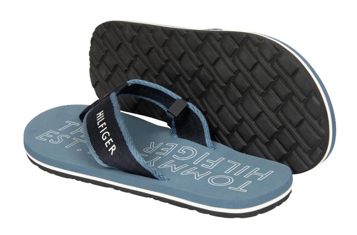 Tommy Hilfiger Chanclas de hombre zapatilla de piscina de playa con encaje en tejido de playa artículo XM0XM02885