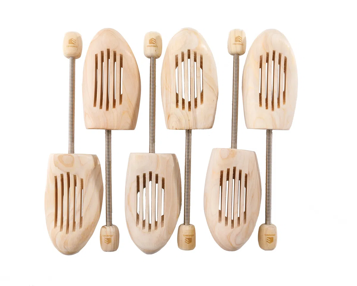 Árboles de madera ajustables para zapatos con resorte, árbol de zapatos de madera para hombres y mujeres, en forma de zapato que dura la camilla de zapatos de madera