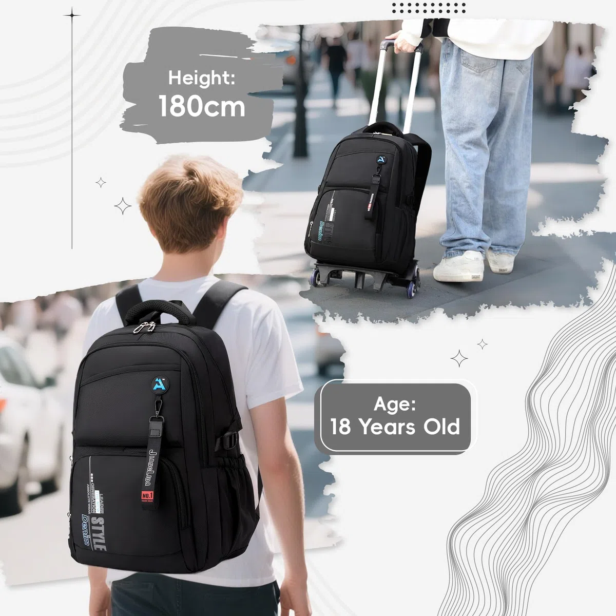 Tanou Mochila con Ruedas para Adolescente, Mochila Instituto Chico de 36 Litros Impermeable, Mochila Trolley Escolar Grande con Carrito Desmontable para Viaje