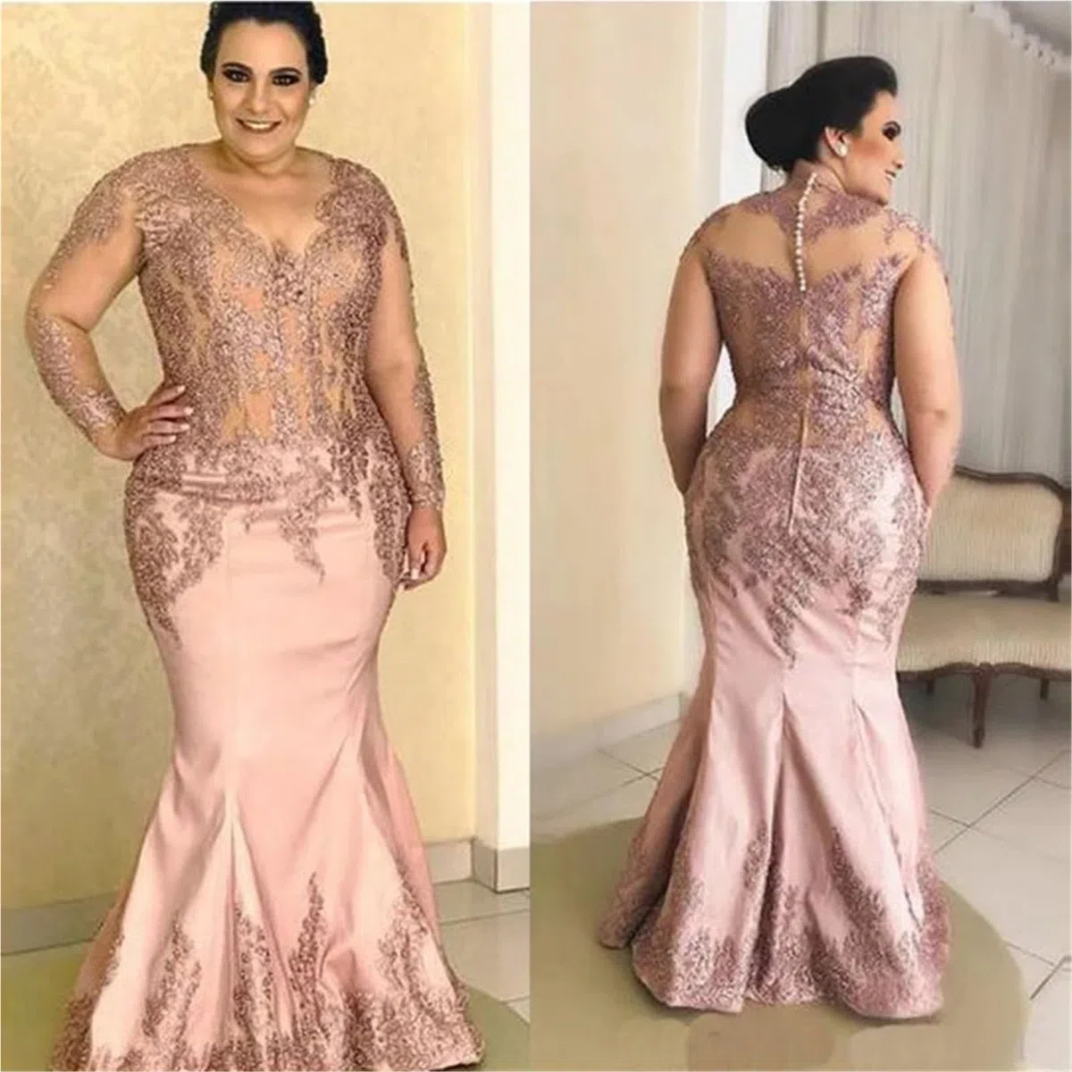 Vestido De Fiesta para Boda Vestidos de Novia Encaje Estilo Sirena con Mangas largas y Apliques for Fiesta Boda