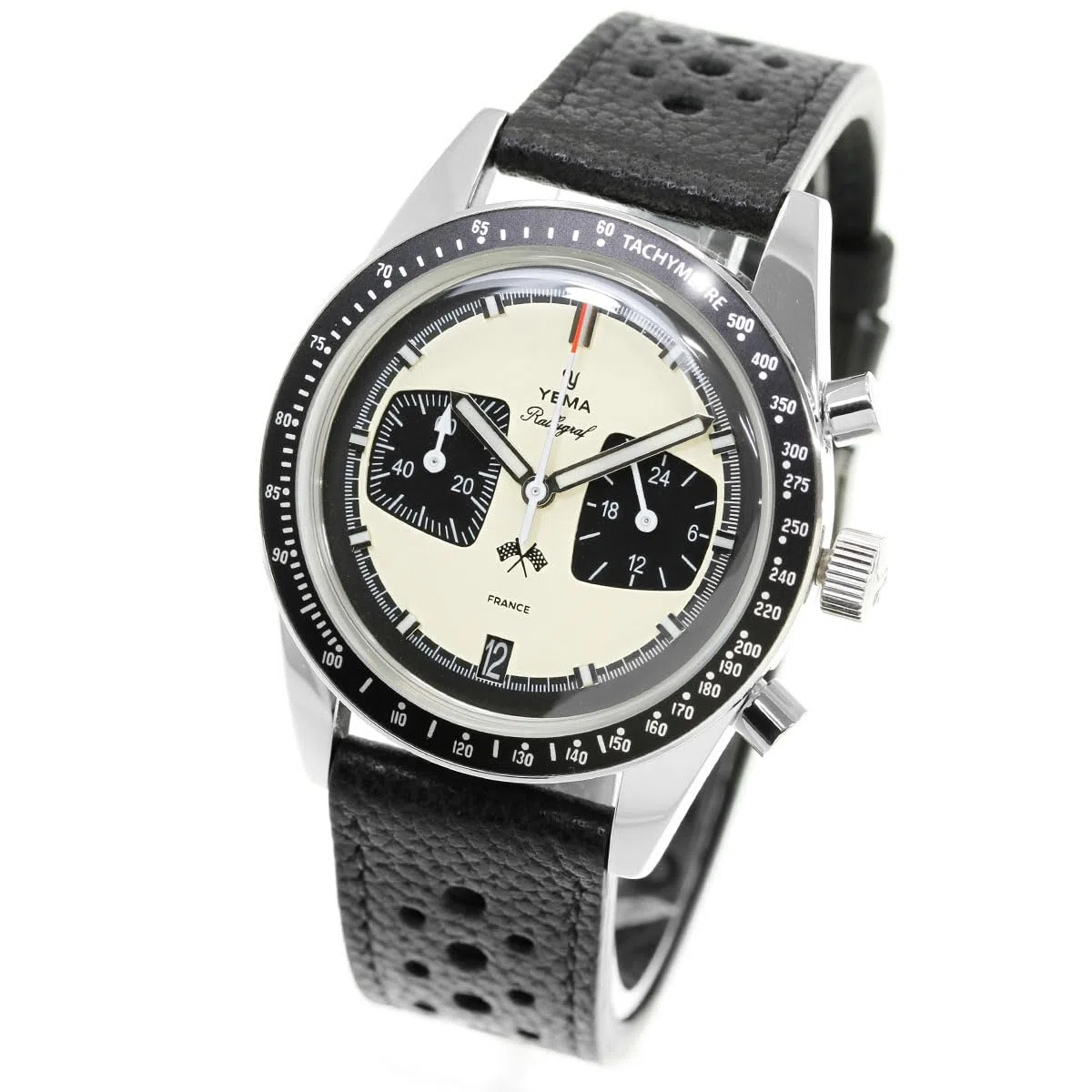 YEMA Rallygraf Panda Acero Híbrido Mecánico Cuarzo Cuero Blanco Reloj Hombre, Negro , Correa