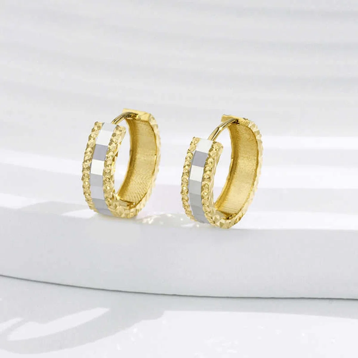 Pendientes de aro pequeños para mujer, pendientes de boda, joyas auténticas, oro amarillo y oro blanco