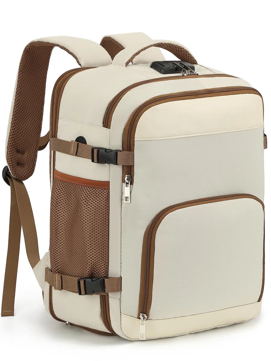 Ryanair - Equipaje de mano extensible (40 x 30 x 20, 40 x 30 x 25, 24 L hasta 30 L), beige, 40x30x20cm(24L-30L), Clásico | Eurowings EasyJet - Mochila de viaje para avión con cerradura de combinación para portátiles de 14 pulgadas, color negro