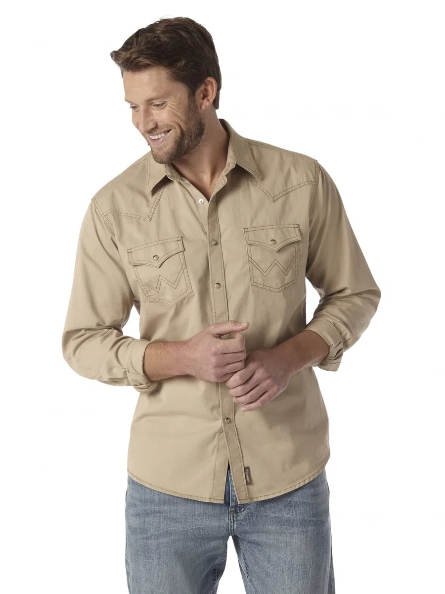 Wrangler Camisa Retro de Manga Larga con Dos Bolsillos Camisa de Vestir Hombre