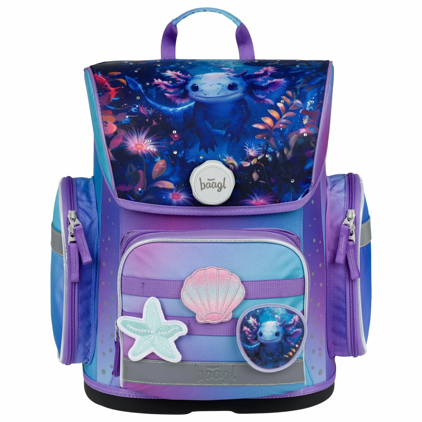 Baagl - Mochila para niño (3 piezas, mochila Ergo para 1ª clase, mochila ergonómica primaria, bolsa de escuela primaria con correa para el pecho, Axolotl, juego de mochila escolar, Axolotl, Juego de