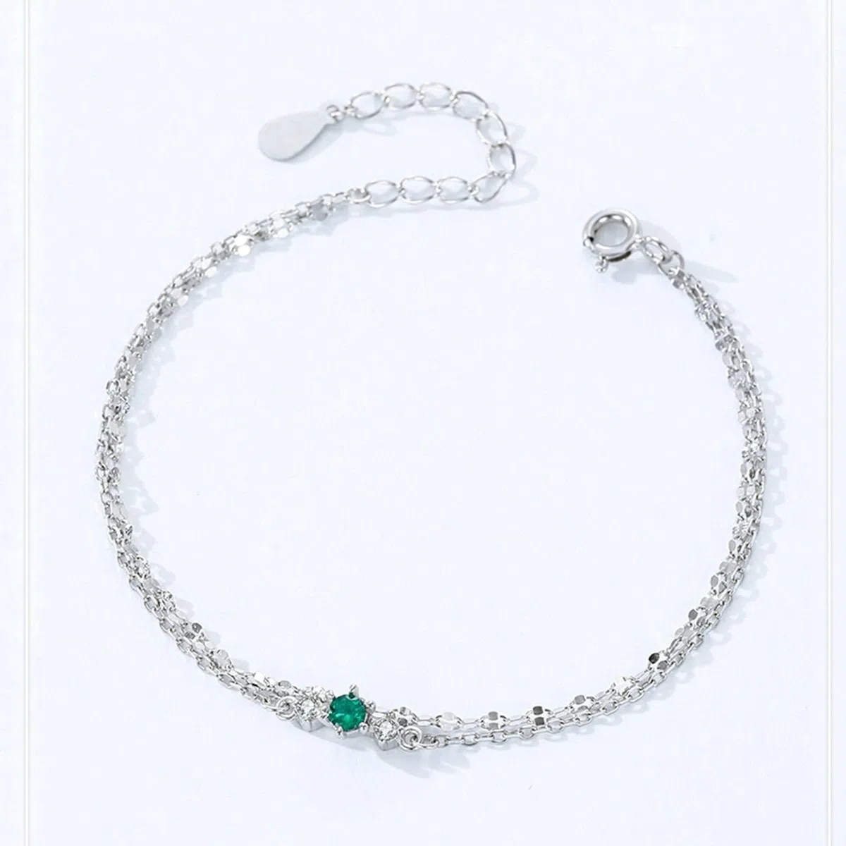 KnSam Pulseras de oro auténtico de 9 K/14 K/18 K, pulseras de doble capa con cadena de laboratorio creado en laboratorio verde esmeralda brazalete blanco oro Au 375/585/750