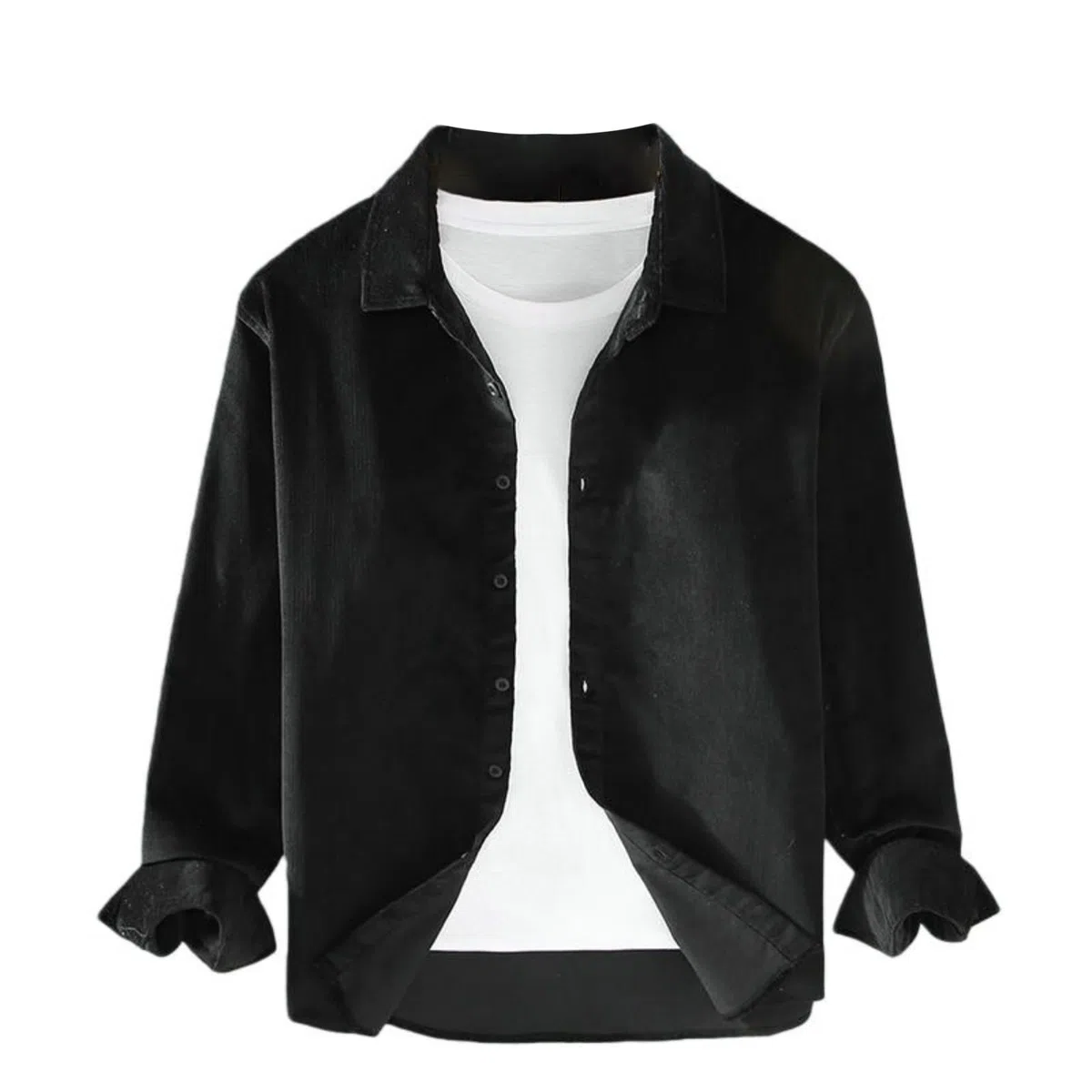 Camisa de capa casual de pana para hombre de un solo pecho manga larga