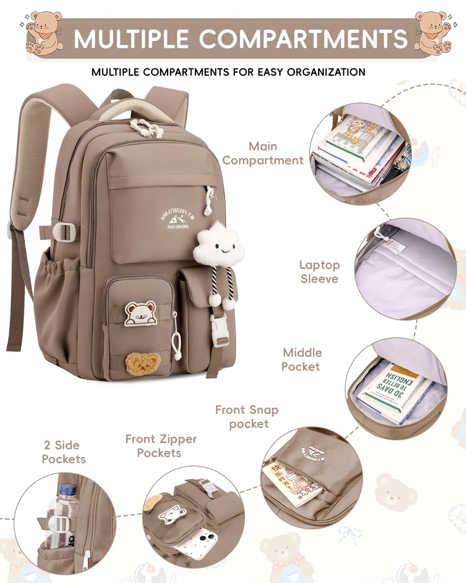 Tanou Mochila Escolar Niña con Ruedas, Mochilas Adolescente Chica con Carro | 30L, Trolley Desmontable Mochila Instituto de Viaje con 6 Ruedas, Marrón
