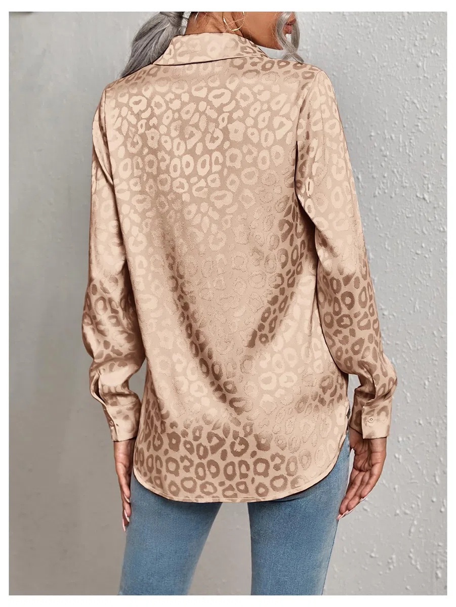 Floerns Blusa elegante de satén con botones de manga larga jacquard para mujer