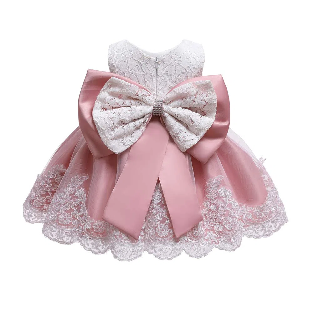 Vestido formal para niña con encaje bordado, con gorra, 0-24 m - rosa - 12 -18 meses