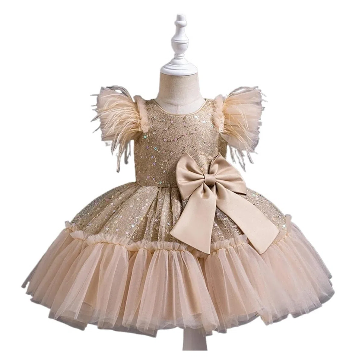 Vestido De Fiesta para NiñA Ropa Niña Vestido de Novia Fiesta de Cumpleaños Infantil Vestidos de Princesa Disfraz de Boda Infantil(Khaki,120 4-5T)