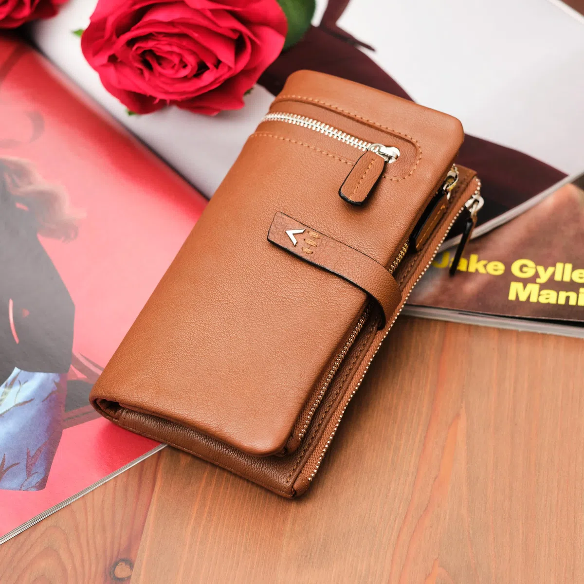 Carteras de Mujer Piel - Monedero Mujer Grande con RFID - Tarjetero de Cuero Auténtico - Monedero Rojo Extraíble - Billetera Hecha a Mano - Regalo Moderno.