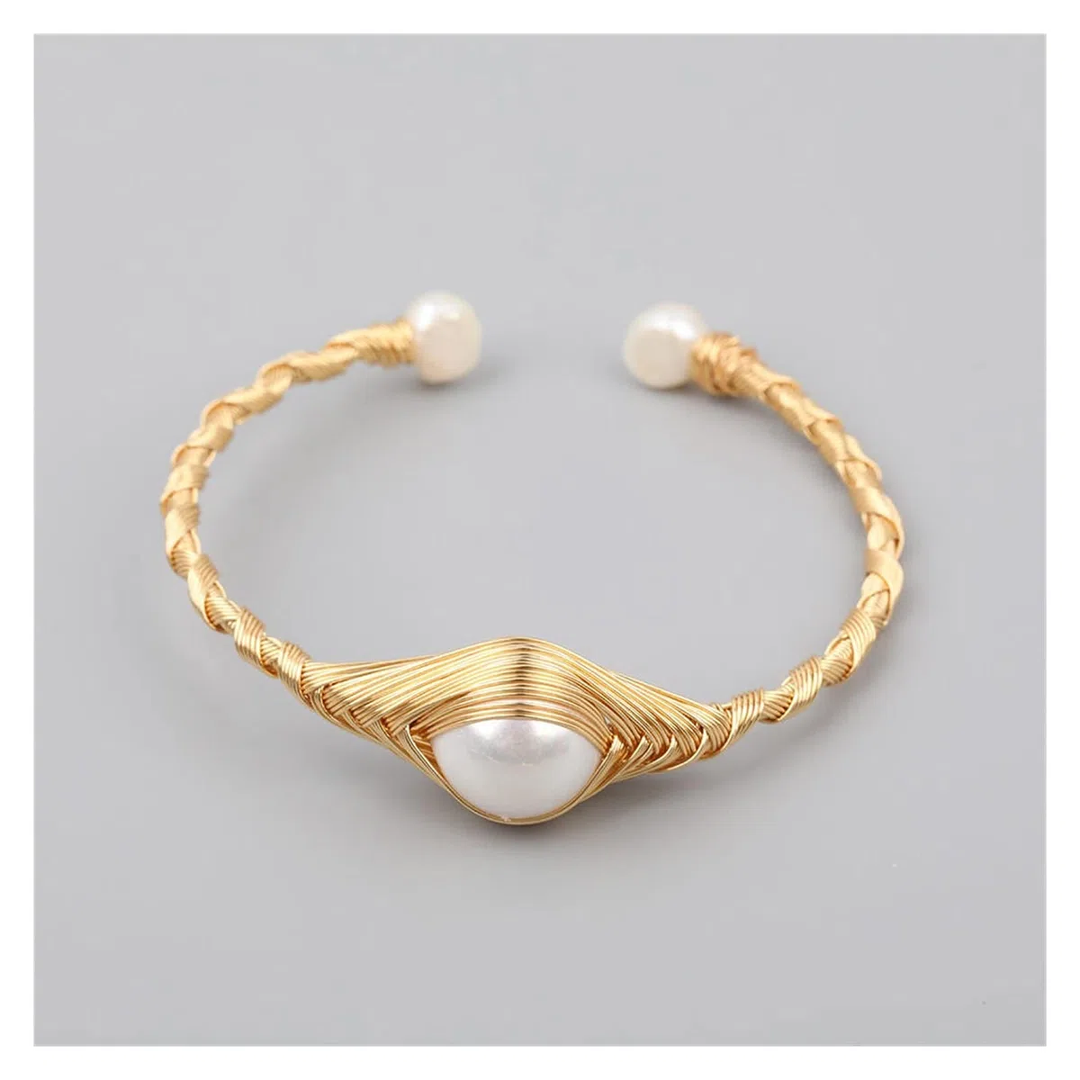 Pulseras para Mujer, turquesas Naturales, Cuentas Gruesas, puño Abierto para Mujer, Cuentas de Perlas barrocas, Brazalete Abierto, joyería