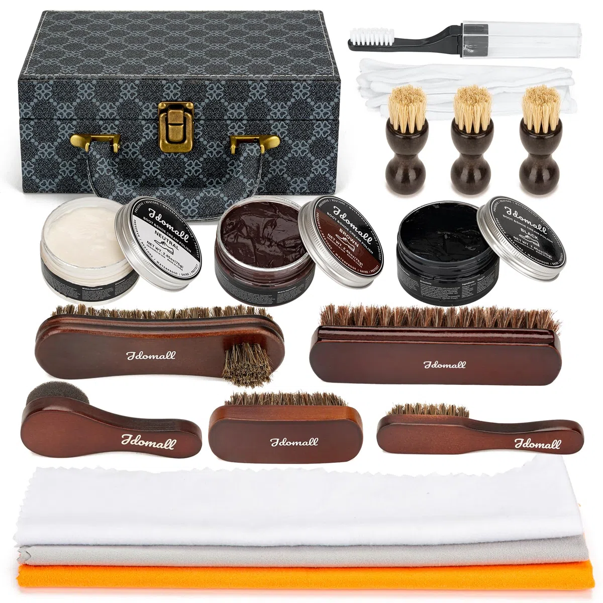 Kit de cuidado de zapatos,kit de betún para zapatos-Abrillantador de zapatos negro,marrón y neutro con cepillos,paño de pulido y más-Regalo perfecto para el kit de cuidado de zapatos y botas de cuero