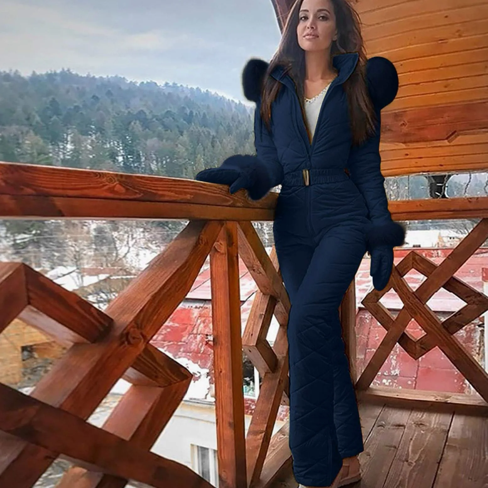 Generic Boda Traje de Mujer Casual Grueso Caliente Snowboard Ski Al Aire Libre Cremallera Traje de Esquí Around Mono Suave Mujer Azul Adulto Esquí de Montaña