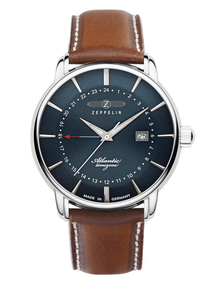 Zeppelin 8442 Reloj de Pulsera para Hombre con Correa de Cuero Atlantic Series Quartz GMT Date