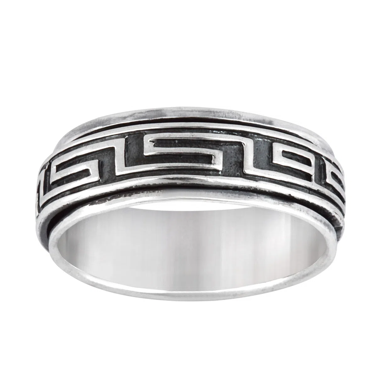 Silverly Anillo Giratorio de Banda Ancha de Plata de Ley con Clave Griega para Hombre | Anillo Fidget en Plata 925 para Mujer | Joyas para Aliviar el Estrés | Anillos Modernos de Borde Plano y Grueso