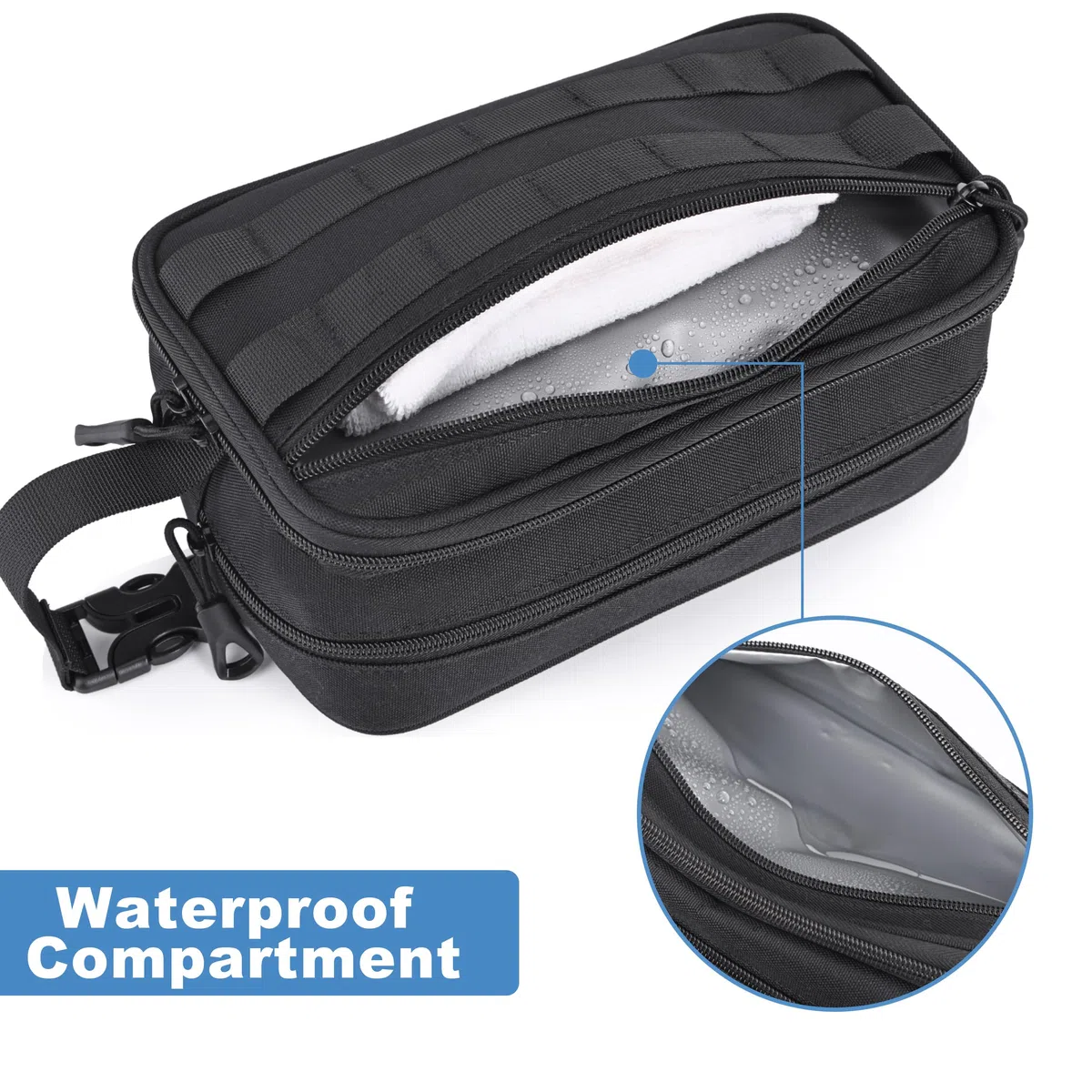 HILOMON Neceser de viaje para hombre, con cremalleras YKK, bolsa de aseo táctica con compartimentos, bolsa de baño impermeable, bolsa de higiene, bolsa de cosméticos para hombres, Negro -,