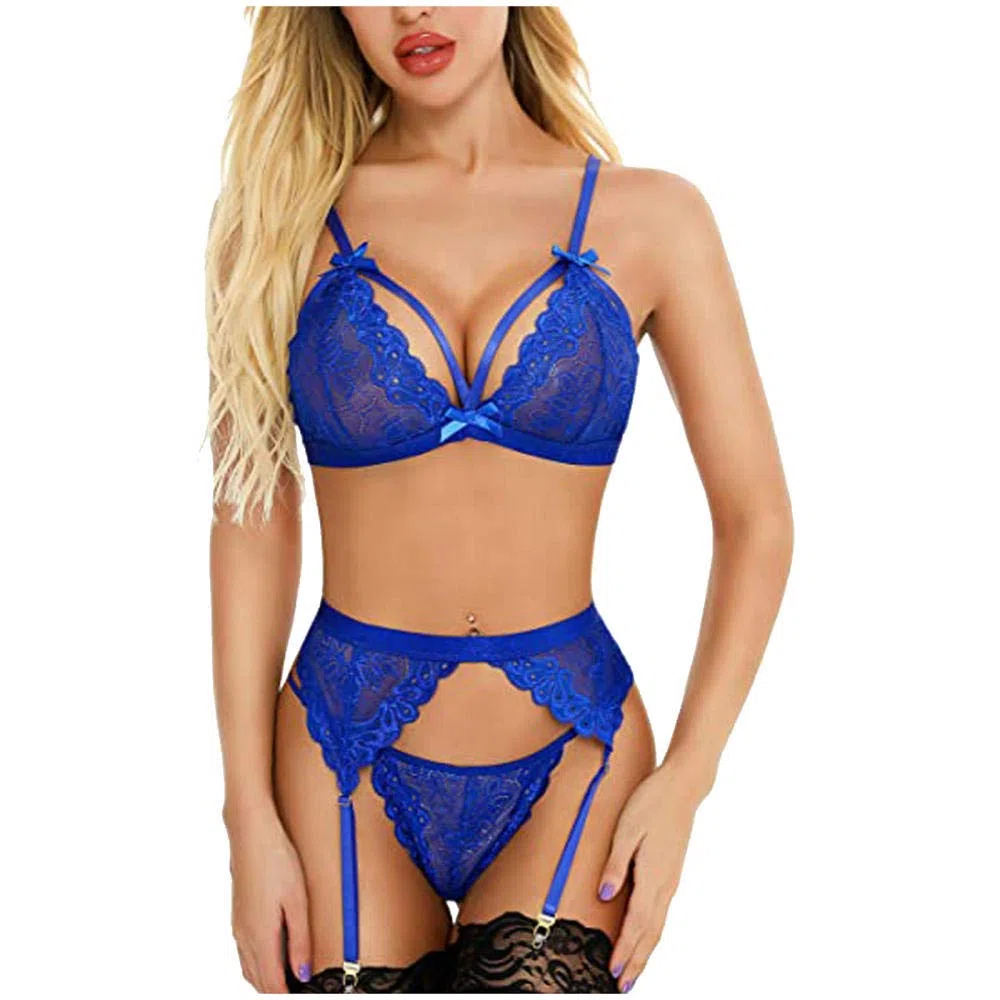 Sexy para Mujer Lingerie Body De Encaje y MeshConjunto de lencería Sexy para Mujer Conjunto de Sujetadores de lencería sin Espalda de Encaje de Malla Cruzada