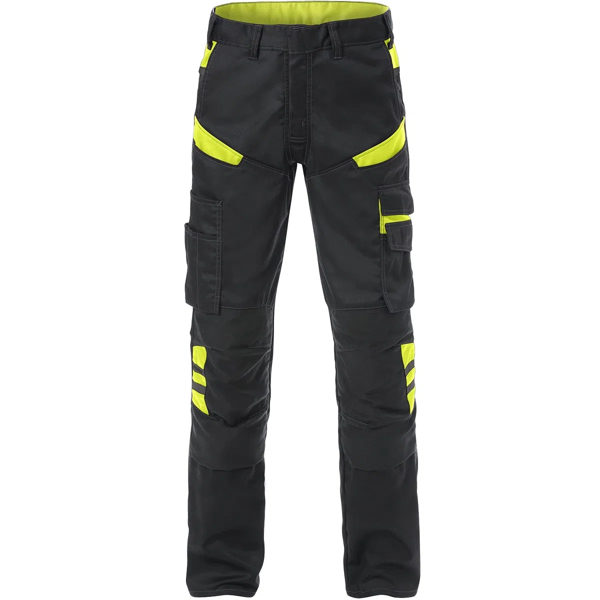 Fristads Pantalones Fusion 2555 STFP 129482 Negro/Amarillo, homologados según EN 14404 con Rodilleras 124292, Talla C52