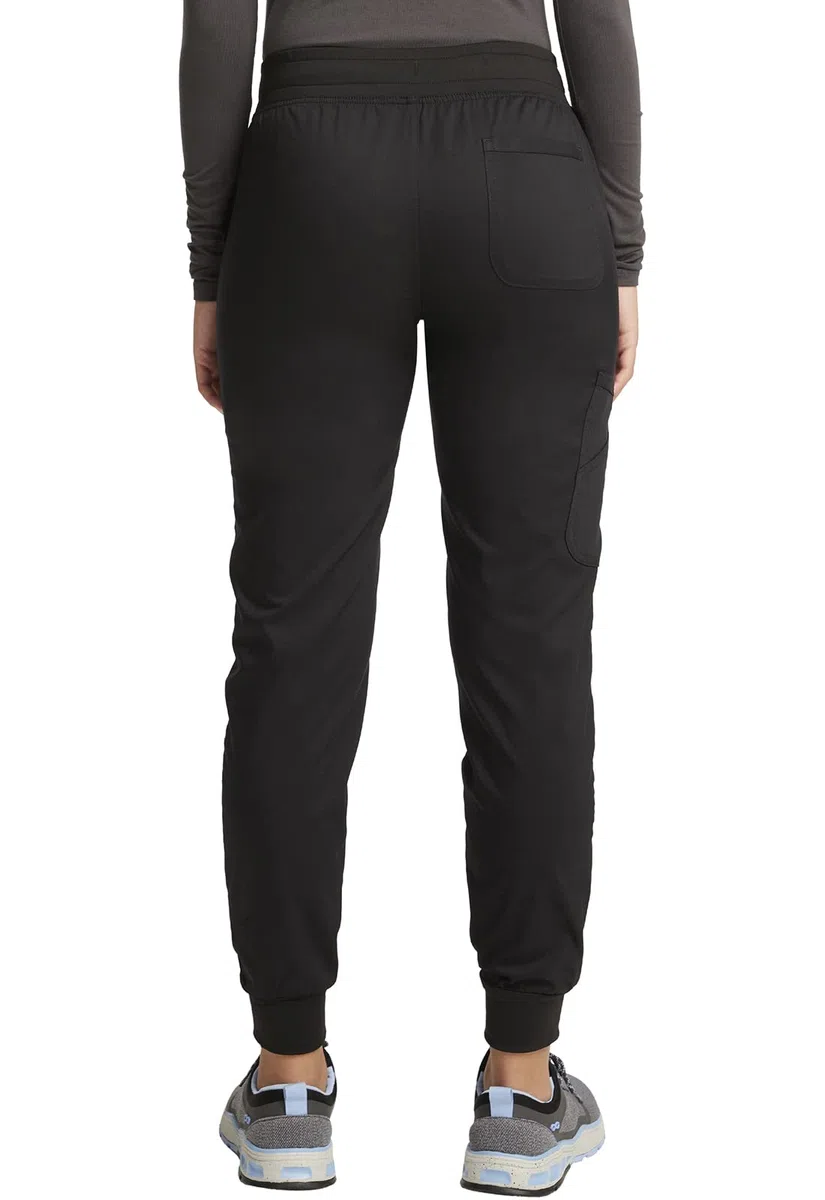 Cherokee WW657 - Conjunto de uniforme médico para mujer, cuello en V, pantalones quirúrgicos de tiro medio con cintura elástica de punto, WW115, color negro, talla L/pantalón L