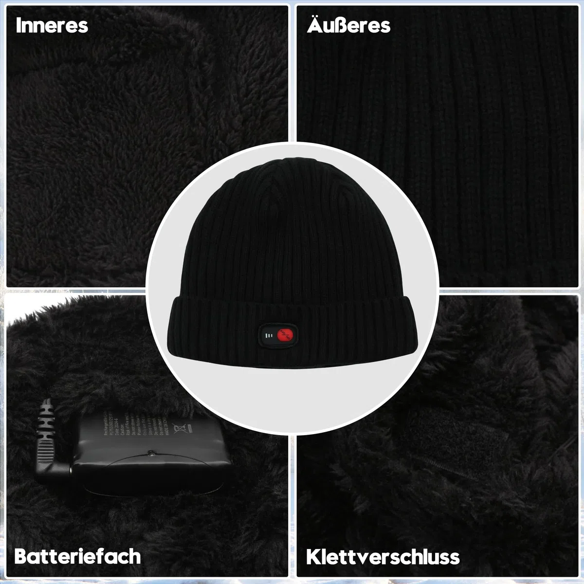 Svpro Gorro calentado con batería recargable de 7,4 V, batería de polímero de litio que dura hasta 3-7 horas, gorro eléctrico calentable para mujeres y hombres, gorro calefactor