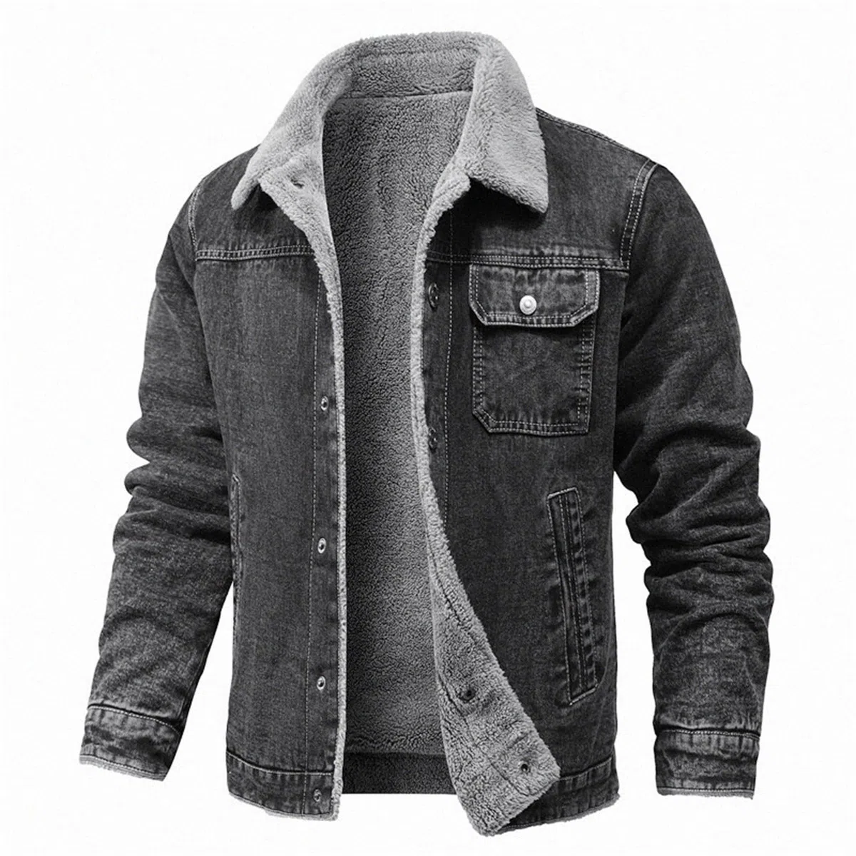 Chaqueta vaquera para hombre con piel, chaqueta de invierno cálida con forro polar, chaqueta vaquera, chaqueta de exterior, chaqueta de entretiempo, chaqueta de mezclilla vintage, chaqueta