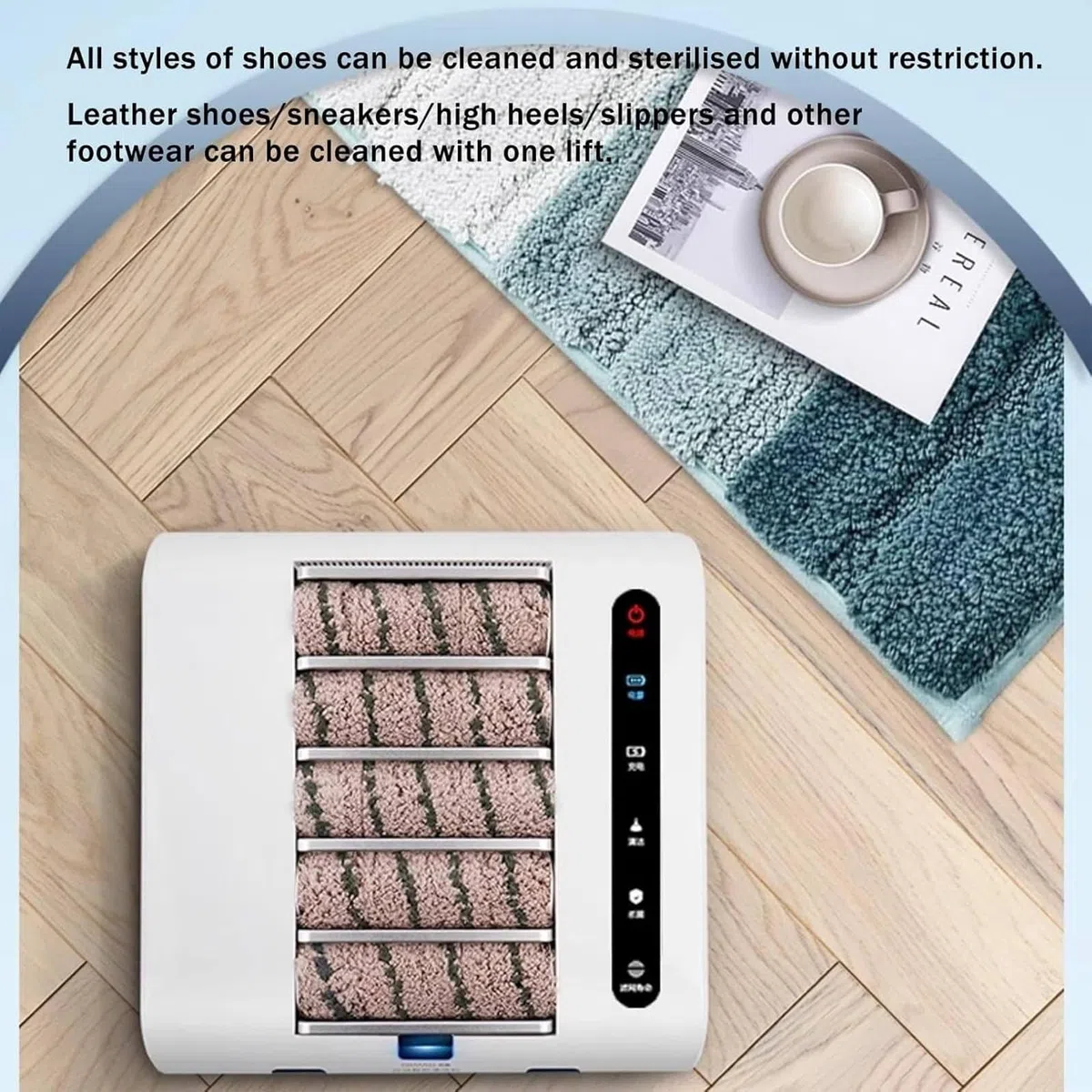 Limpiador automático de suela de zapatos, limpieza sin agua de 500 rpm, succión de 1000 Pa, toallita rápida de 5 segundos, para casa, oficina, hotel, funciona con zapatos de tacón
