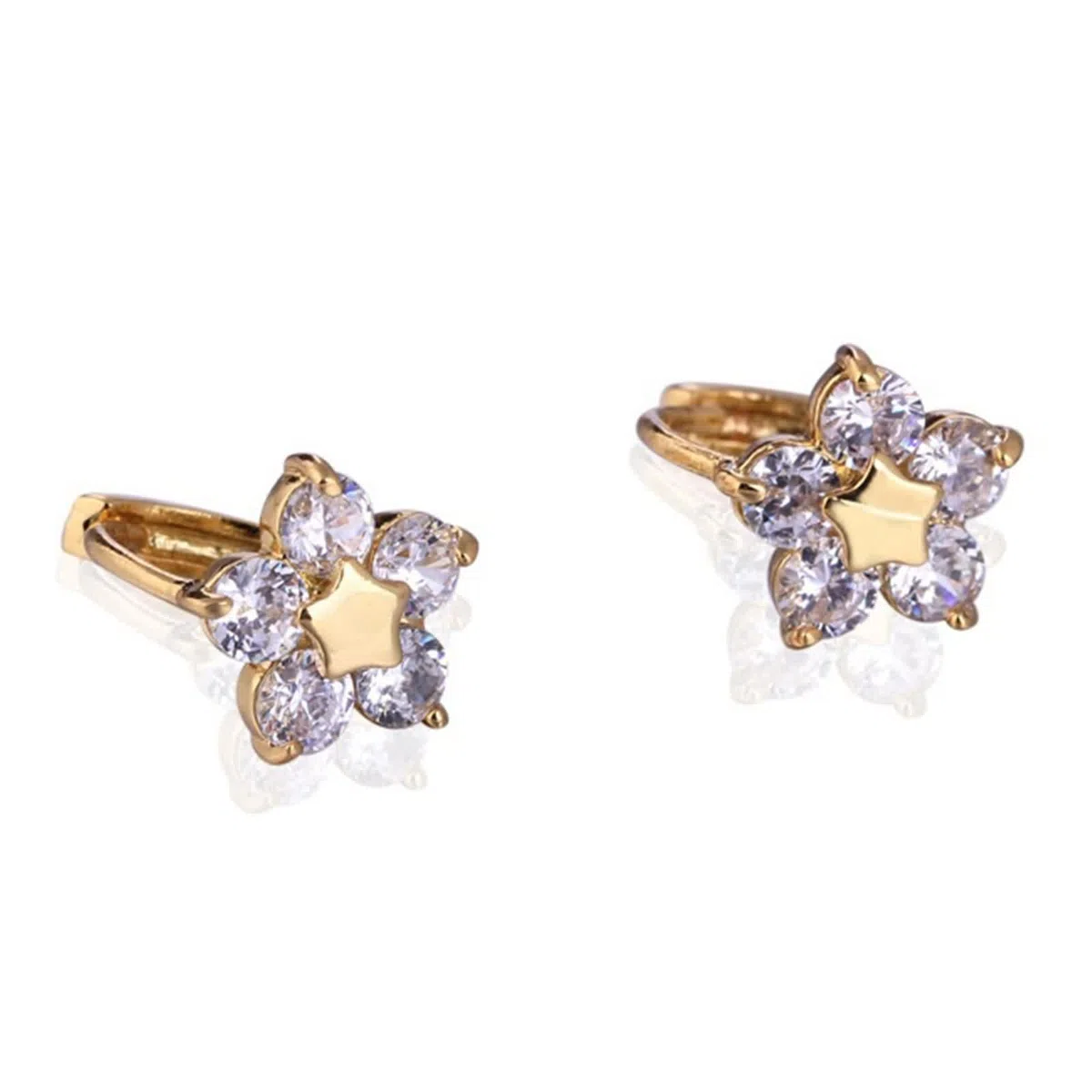 Pendientes de oro de 14 quilates 585, flor de moissanita, estrella, pendientes de aro pequeños de oro amarillo de 14 quilates
