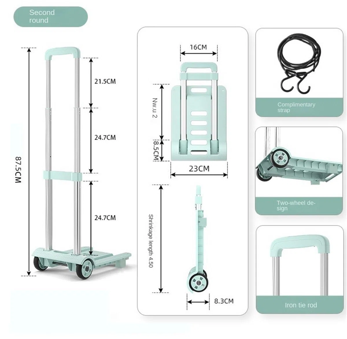 Carro de mano plegable portátil con plataforma plana para equipaje y carrito de empuje para fácil carga y transporte (verde)