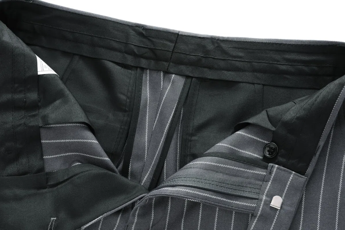 MOGU Pantalones de vestir ajustados a rayas para hombre, ligeros, parte delantera plana, pantalones de traje a rayas, pantalones casuales de negocios