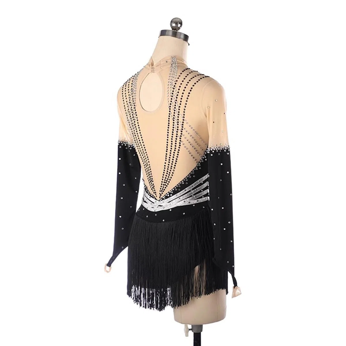 purpleq Vestido de Danza Patinaje Hielo para Mujer de Las Mujeres Manga Larga Cuello Alto Pedrería Borla Gimnasia Leotardos Traje de Danza Lirica Ropa Ballet Mujer