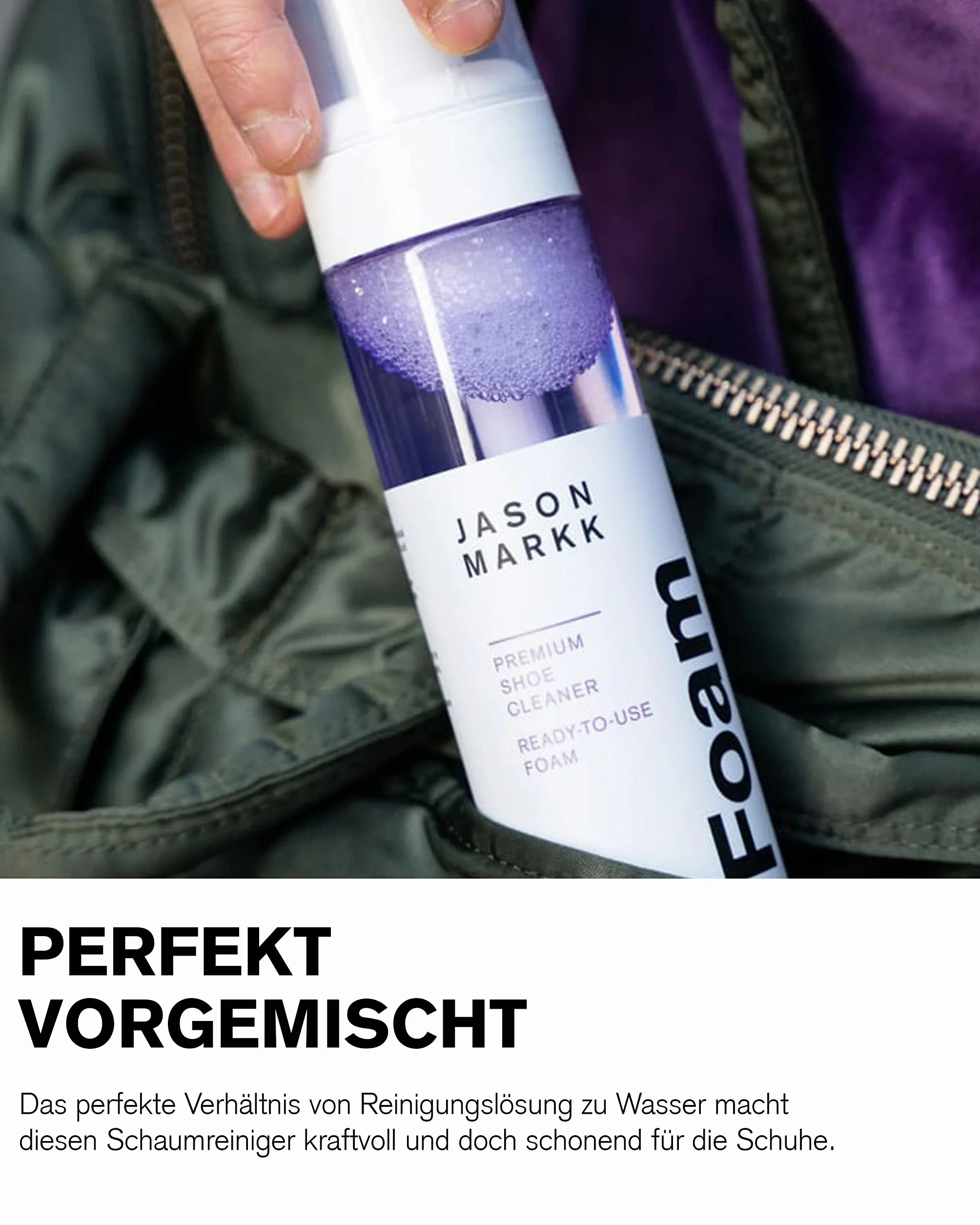 Jason Markk Cepillo de limpieza en juego con espuma de limpieza lista para usar, perfecto para la limpieza de gamuza y otros materiales