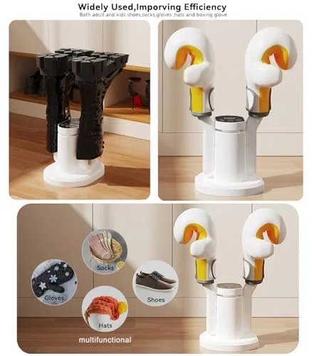 Secador de zapatos y botas con temperatura y temporizador ajustables, secado rápido con tubos extraíbles para calzado y accesorios